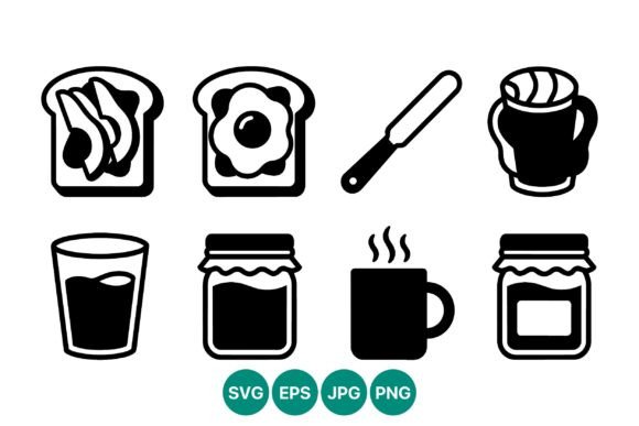 Breakfast Icons Black White for Graphics & Illustrations