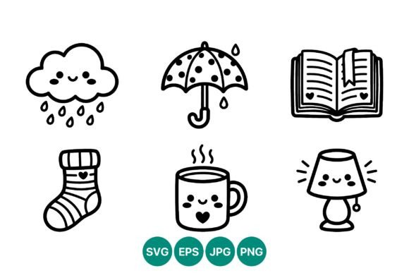 Cute Kawaii Rain Cloud Umbrella Book Mug Graphics Review