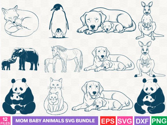 Mom Baby Animals SVG Bundle: Graphics for Merchandise & Illustrations